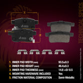 Metrix Premium Rear Semi-Metallic Disc Brake Pad Set 93611MS OEM fit spare parts